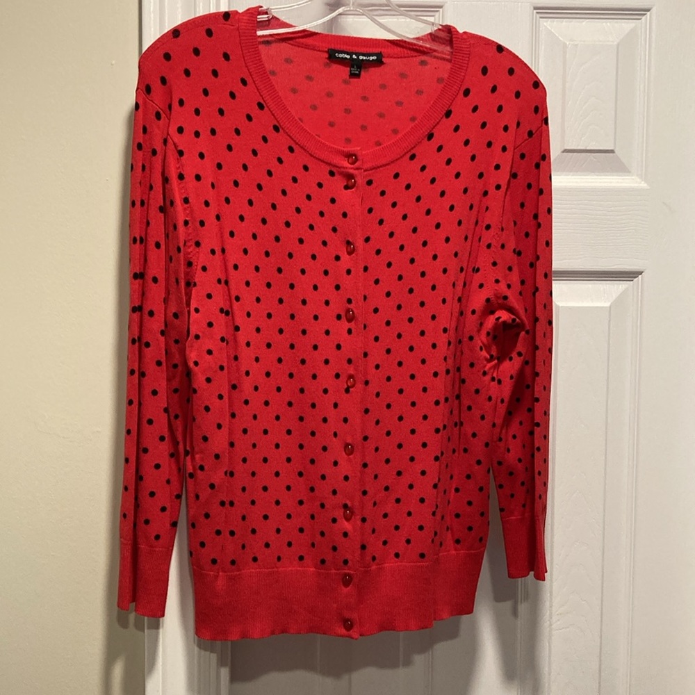 Cable & Gauge - Orange & Black Polka Dot Long Sleeve Buttoned Cardigan - Sz L